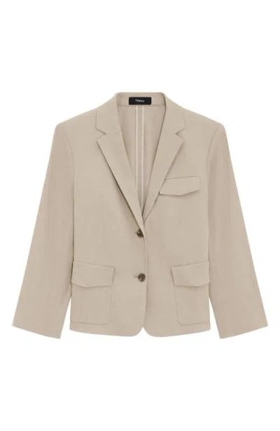 Theory Shrunked Crop Linen Blend Blazer In Brown