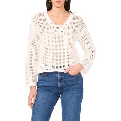 Two By Vince Camuto Open Stitch Lace-up Top In White
