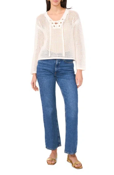 Two By Vince Camuto Open Stitch Lace-up Top In White