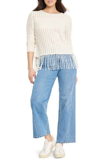 Nic + Zoe Nic+zoe Beach Walk Open Stitch Fringe Sweater In White