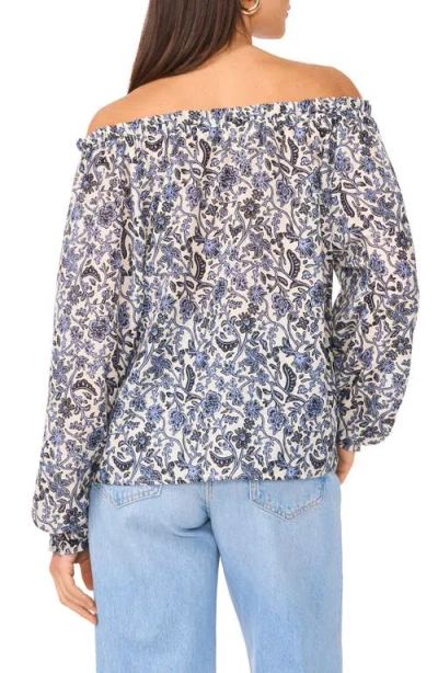 Two By Vince Camuto Floral Off The Shoulder Button-up Top In Blue