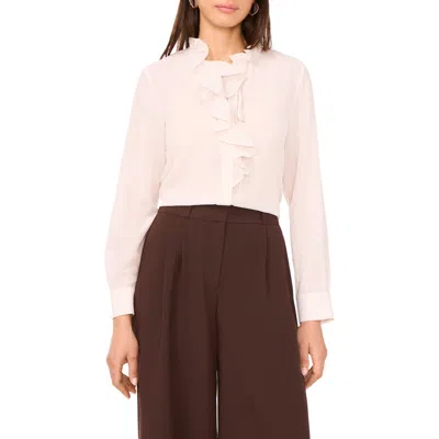 Vince Camuto Stripe Ruffle Button-up Shirt In Brown