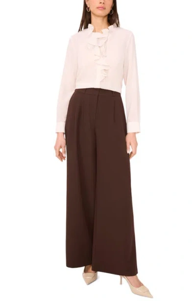 Vince Camuto Stripe Ruffle Button-up Shirt In Brown