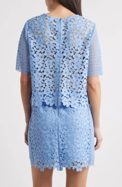 Milly Floral Geo Combo Lace Short Sleeve Top In Sky Blue