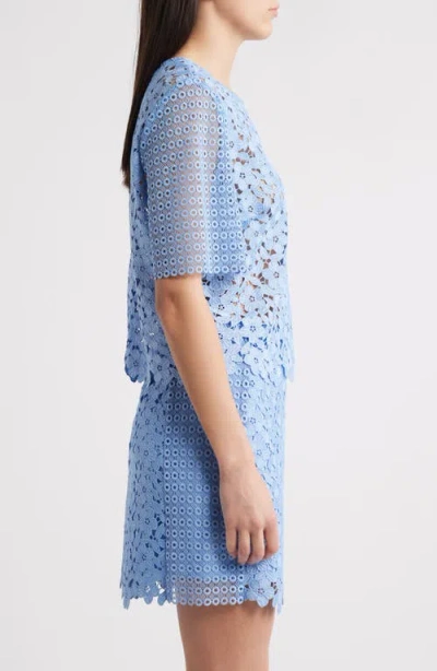 Milly Floral Geo Combo Lace Short Sleeve Top In Sky Blue