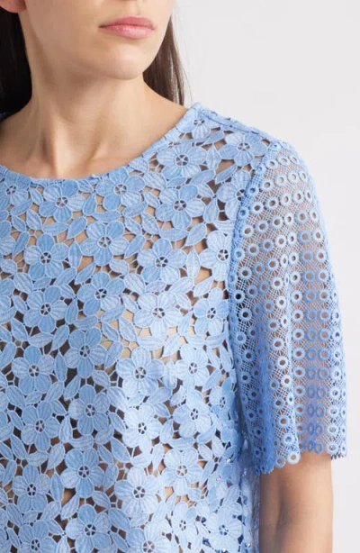 Milly Floral Geo Combo Lace Short Sleeve Top In Sky Blue