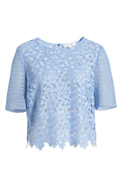 Milly Floral Geo Combo Lace Short Sleeve Top In Sky Blue