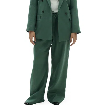 Mango Musgo Linen Drawstring Pants In Green