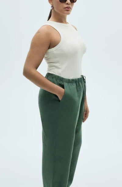 Mango Musgo Linen Drawstring Pants In Green