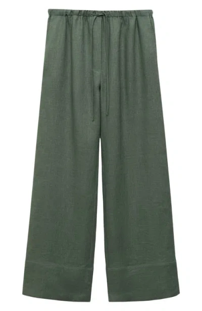 Mango Musgo Linen Drawstring Pants In Green