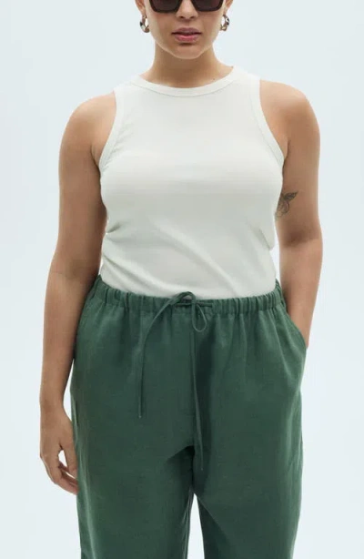 Mango Musgo Linen Drawstring Pants In Green