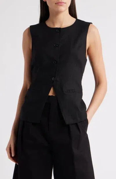 Steve Madden Wesley Linen Blend Button-up Vest In Black