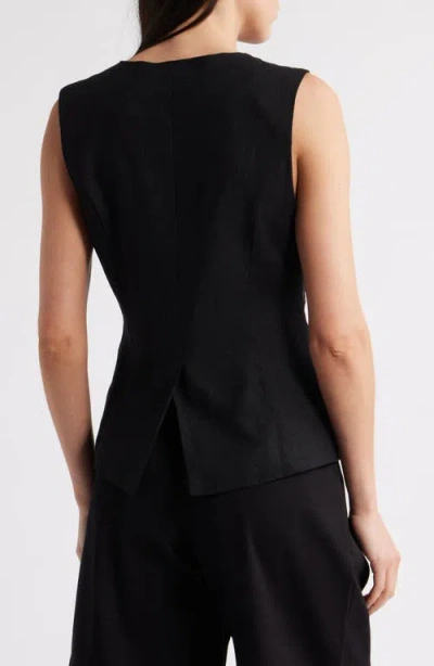 Steve Madden Wesley Linen Blend Button-up Vest In Black