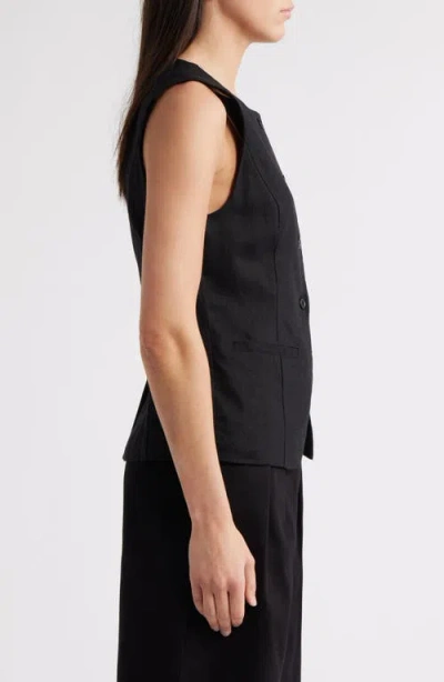 Steve Madden Wesley Linen Blend Button-up Vest In Black