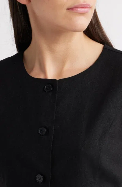 Steve Madden Wesley Linen Blend Button-up Vest In Black