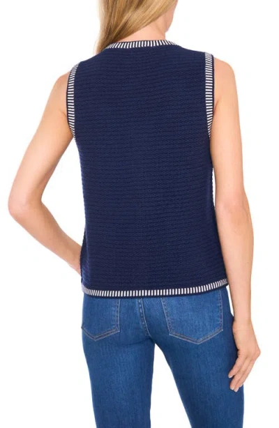 Cece Women's Sleeveless Striped-edge Sweater Vest In Blue