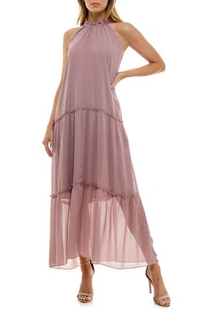 Socialite Tiered Metallic Stripe Maxi Dress In Pink