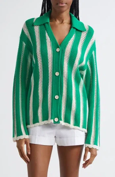 Stine Goya Striped Button-up Cardigan In Green