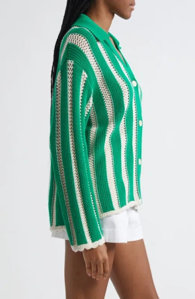 Stine Goya Striped Button-up Cardigan In Green
