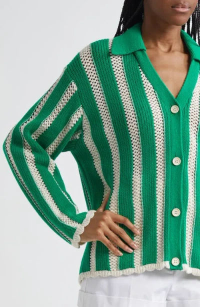 Stine Goya Striped Button-up Cardigan In Green