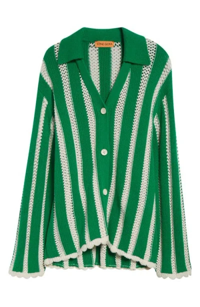 Stine Goya Striped Button-up Cardigan In Green