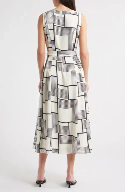 Zoe And Claire Mixed Geo Print Belted Midi Dress In Black