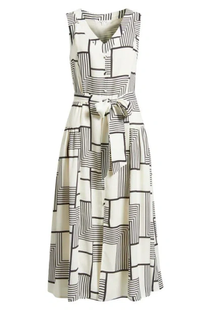 Zoe And Claire Mixed Geo Print Belted Midi Dress In Black