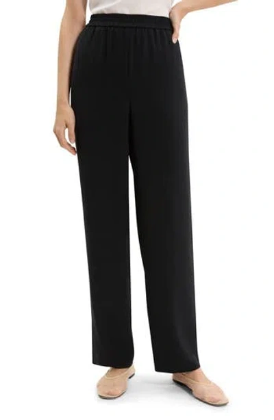 Theory Black Pants With Elastic Drawstring Waist And Pences On The Front In Black