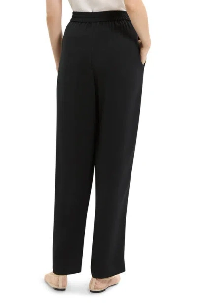 Theory Black Pants With Elastic Drawstring Waist And Pences On The Front In Black