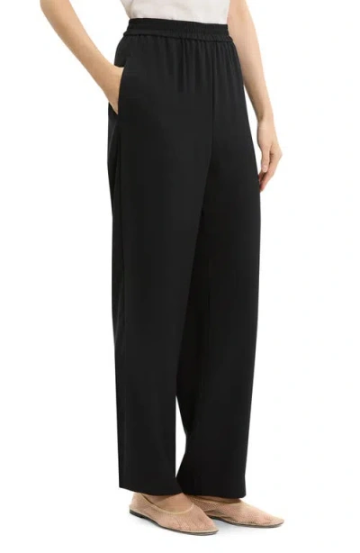 Theory Black Pants With Elastic Drawstring Waist And Pences On The Front In Black