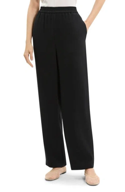 Theory Black Pants With Elastic Drawstring Waist And Pences On The Front In Black