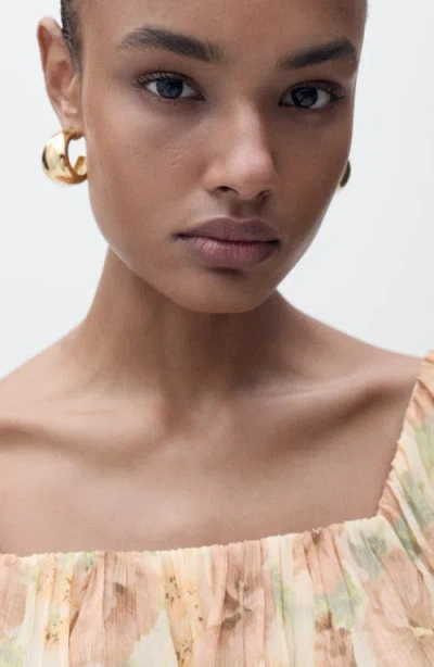 Mango Open Back Puff Sleeve Chiffon Top In Sand