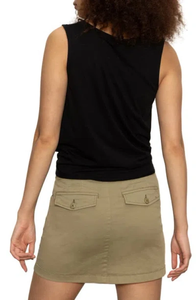 Sanctuary Tie Front Slub Jersey Button-up Tank In Black