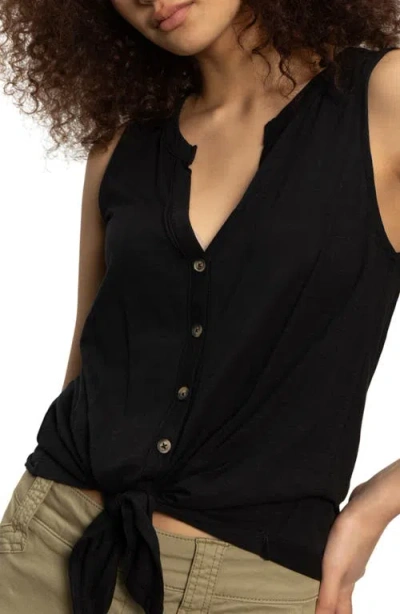 Sanctuary Tie Front Slub Jersey Button-up Tank In Black