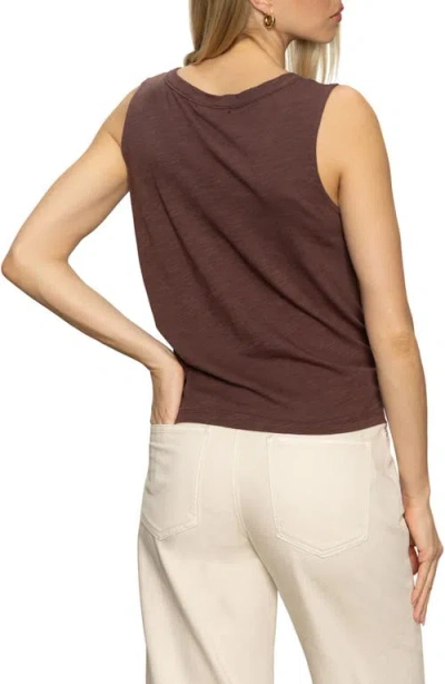 Sanctuary Tie Front Slub Jersey Button-up Tank In Brown