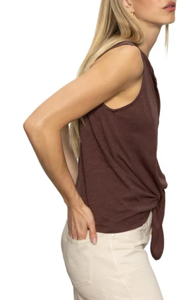 Sanctuary Tie Front Slub Jersey Button-up Tank In Brown