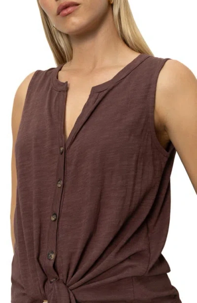 Sanctuary Tie Front Slub Jersey Button-up Tank In Brown