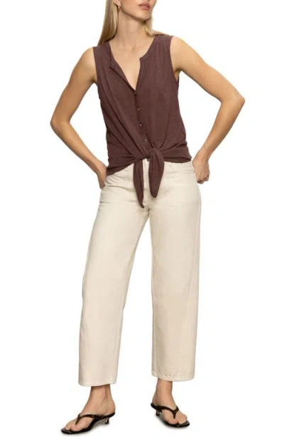 Sanctuary Tie Front Slub Jersey Button-up Tank In Brown