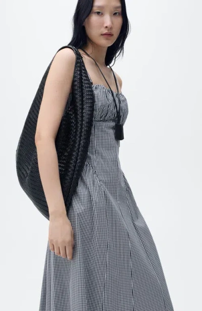 Mango Zelda Gingham Midi Sundress In Gray
