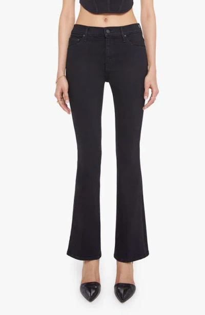 Mother The Weekender' Black Flared Jeans With Branded Button In Stretch Cotton Denim In Black