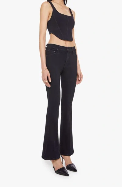 Mother The Weekender' Black Flared Jeans With Branded Button In Stretch Cotton Denim In Black