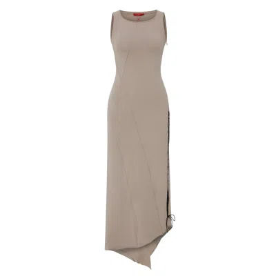 Pcfg Cotton Long Dress With Slit Detail In Brown