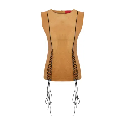 Pcfg Cotton Top With Slit Detail In Brown