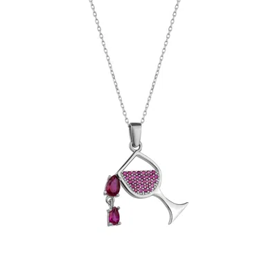 Spero London Red Wine Glass Sterling Silver Necklace In Multi