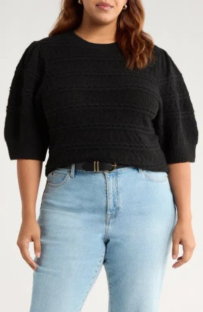 Treasure & Bond Puff Sleeve Cable Stitch Sweater In Black