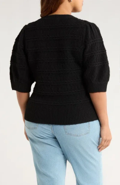 Treasure & Bond Puff Sleeve Cable Stitch Sweater In Black