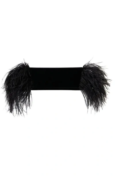 Akris Anouk Small Clutch Bag With Feather Trim In Black