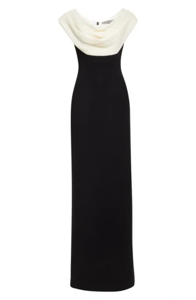 Lela Rose Cowl-neck Sleeveless Column Gown In Black