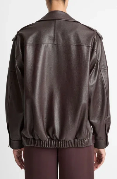 Vince Leather Oversized Biker Jacket Dk Fig In Brown
