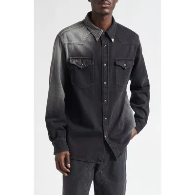 Mm6 Maison Margiela Western Style Denim Shirt Pockets In Black
